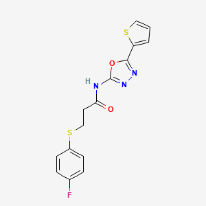 molecular formula C15H12FN3O2S2 B3016457 3-(4-fluorophenyl)sulfanyl-N-(5-thiophen-2-yl-1,3,4-oxadiazol-2-yl)propanamide CAS No. 896359-07-2