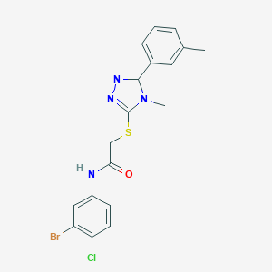 molecular formula C18H16BrClN4OS B301646 N-(3-bromo-4-chlorophenyl)-2-{[4-methyl-5-(3-methylphenyl)-4H-1,2,4-triazol-3-yl]sulfanyl}acetamide 