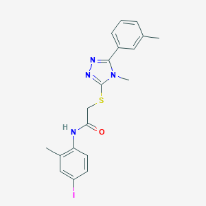 molecular formula C19H19IN4OS B301647 N-(4-iodo-2-methylphenyl)-2-{[4-methyl-5-(3-methylphenyl)-4H-1,2,4-triazol-3-yl]sulfanyl}acetamide 