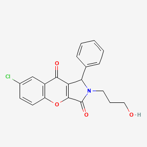molecular formula C20H16ClNO4 B3016471 7-Chloro-2-(3-hydroxypropyl)-1-phenyl-1,2-dihydrochromeno[2,3-c]pyrrole-3,9-dione CAS No. 874397-79-2