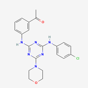 molecular formula C21H21ClN6O2 B3016472 1-(3-((4-((4-Chlorophenyl)amino)-6-morpholino-1,3,5-triazin-2-yl)amino)phenyl)ethanone CAS No. 898630-87-0