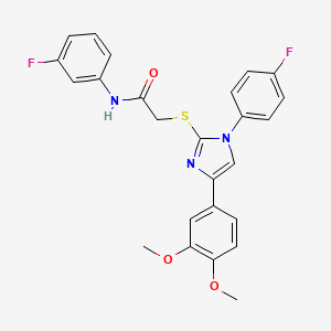 molecular formula C25H21F2N3O3S B3016475 2-[4-(3,4-dimethoxyphenyl)-1-(4-fluorophenyl)imidazol-2-yl]sulfanyl-N-(3-fluorophenyl)acetamide CAS No. 866341-05-1