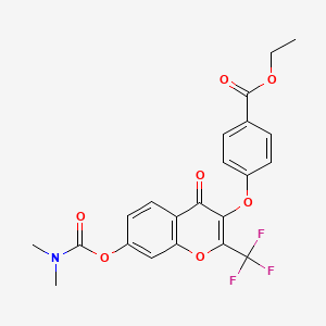 molecular formula C22H18F3NO7 B3016478 Ethyl 4-[7-(dimethylcarbamoyloxy)-4-oxo-2-(trifluoromethyl)chromen-3-yl]oxybenzoate CAS No. 579440-90-7
