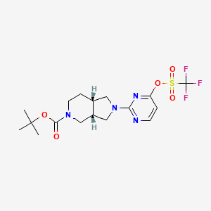 molecular formula C17H23F3N4O5S B3016501 Tert-butyl (3aR,7aS)-2-[4-(trifluoromethylsulfonyloxy)pyrimidin-2-yl]-3,3a,4,6,7,7a-hexahydro-1H-pyrrolo[3,4-c]pyridine-5-carboxylate CAS No. 2402789-28-8