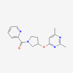molecular formula C16H18N4O2 B3016505 2,4-Dimethyl-6-{[1-(pyridine-2-carbonyl)pyrrolidin-3-yl]oxy}pyrimidine CAS No. 2097932-08-4