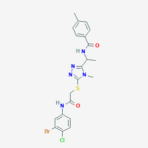 molecular formula C21H21BrClN5O2S B301652 N-[1-(5-{[2-(3-bromo-4-chloroanilino)-2-oxoethyl]sulfanyl}-4-methyl-4H-1,2,4-triazol-3-yl)ethyl]-4-methylbenzamide 