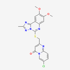 molecular formula C21H17ClN6O3S B3016528 7-chloro-2-(((8,9-dimethoxy-2-methyl-[1,2,4]triazolo[1,5-c]quinazolin-5-yl)thio)methyl)-4H-pyrido[1,2-a]pyrimidin-4-one CAS No. 901735-91-9