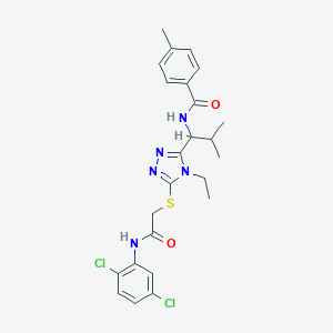 molecular formula C24H27Cl2N5O2S B301654 N-{1-[5-({2-[(2,5-dichlorophenyl)amino]-2-oxoethyl}sulfanyl)-4-ethyl-4H-1,2,4-triazol-3-yl]-2-methylpropyl}-4-methylbenzamide 