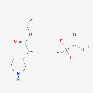 molecular formula C10H15F4NO4 B3016545 2-氟-2-(吡咯烷-3-基)乙酸乙酯，三氟乙酸 CAS No. 1955499-73-6