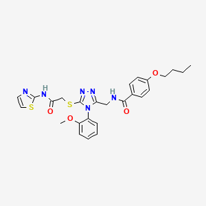 molecular formula C26H28N6O4S2 B3016559 4-butoxy-N-((4-(2-methoxyphenyl)-5-((2-oxo-2-(thiazol-2-ylamino)ethyl)thio)-4H-1,2,4-triazol-3-yl)methyl)benzamide CAS No. 393874-99-2