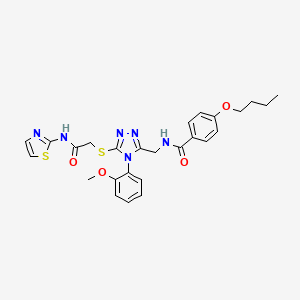 molecular formula C26H28N6O4S2 B3016559 4-丁氧基-N-((4-(2-甲氧基苯基)-5-((2-氧代-2-(噻唑-2-基氨基)乙基)硫代)-4H-1,2,4-三唑-3-基)甲基)苯甲酰胺 CAS No. 393874-99-2