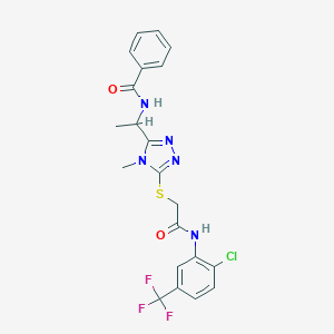 molecular formula C21H19ClF3N5O2S B301656 N-(1-{5-[(2-{[2-chloro-5-(trifluoromethyl)phenyl]amino}-2-oxoethyl)sulfanyl]-4-methyl-4H-1,2,4-triazol-3-yl}ethyl)benzamide 