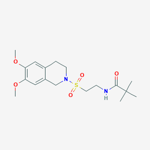 molecular formula C18H28N2O5S B3016562 N-(2-((6,7-二甲氧基-3,4-二氢异喹啉-2(1H)-基)磺酰基)乙基)叔丁酰胺 CAS No. 922066-55-5
