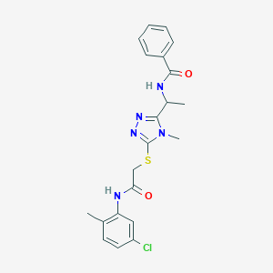 molecular formula C21H22ClN5O2S B301657 N-{1-[5-({2-[(5-chloro-2-methylphenyl)amino]-2-oxoethyl}sulfanyl)-4-methyl-4H-1,2,4-triazol-3-yl]ethyl}benzamide 