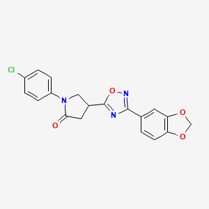 molecular formula C19H14ClN3O4 B3016572 4-[3-(1,3-Benzodioxol-5-yl)-1,2,4-oxadiazol-5-yl]-1-(4-chlorophenyl)-2-pyrrolidinone CAS No. 941891-64-1