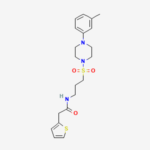 molecular formula C20H27N3O3S2 B3016582 2-(thiophen-2-yl)-N-(3-((4-(m-tolyl)piperazin-1-yl)sulfonyl)propyl)acetamide CAS No. 1020982-67-5