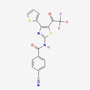 molecular formula C17H8F3N3O2S2 B3016591 4-cyano-N-[4-thiophen-2-yl-5-(2,2,2-trifluoro-1-oxoethyl)-2-thiazolyl]benzamide CAS No. 312614-27-0
