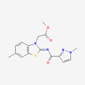 molecular formula C16H16N4O3S B3016594 (Z)-methyl 2-(6-methyl-2-((1-methyl-1H-pyrazole-3-carbonyl)imino)benzo[d]thiazol-3(2H)-yl)acetate CAS No. 1173551-25-1