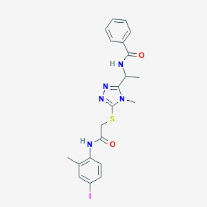 molecular formula C21H22IN5O2S B301660 N-{1-[5-({2-[(4-iodo-2-methylphenyl)amino]-2-oxoethyl}sulfanyl)-4-methyl-4H-1,2,4-triazol-3-yl]ethyl}benzamide 