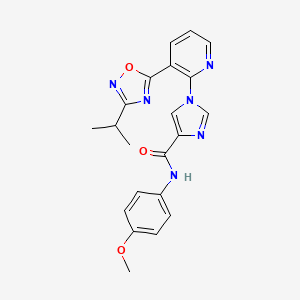 molecular formula C21H20N6O3 B3016604 1-[3-(3-isopropyl-1,2,4-oxadiazol-5-yl)-2-pyridyl]-N~4~-(4-methoxyphenyl)-1H-imidazole-4-carboxamide CAS No. 1251577-60-2