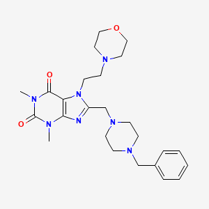 molecular formula C25H35N7O3 B3016615 8-[(4-Benzylpiperazin-1-yl)methyl]-1,3-dimethyl-7-(2-morpholin-4-ylethyl)purine-2,6-dione CAS No. 578001-45-3