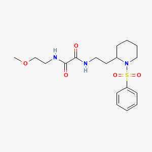molecular formula C18H27N3O5S B3016617 N1-(2-methoxyethyl)-N2-(2-(1-(phenylsulfonyl)piperidin-2-yl)ethyl)oxalamide CAS No. 898449-66-6