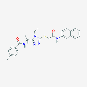 molecular formula C26H27N5O2S B301662 N-[1-(4-ethyl-5-{[2-(2-naphthylamino)-2-oxoethyl]sulfanyl}-4H-1,2,4-triazol-3-yl)ethyl]-4-methylbenzamide 