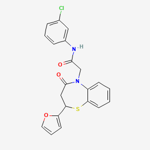 molecular formula C21H17ClN2O3S B3016628 N-(3-chlorophenyl)-2-(2-(furan-2-yl)-4-oxo-3,4-dihydrobenzo[b][1,4]thiazepin-5(2H)-yl)acetamide CAS No. 863004-89-1