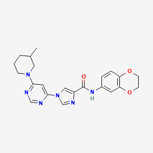 molecular formula C22H24N6O3 B3016630 N~4~-(2,3-二氢-1,4-苯并二氧杂环-6-基)-1-[6-(3-甲基哌啶基)-4-嘧啶基]-1H-咪唑-4-甲酰胺 CAS No. 1251605-50-1