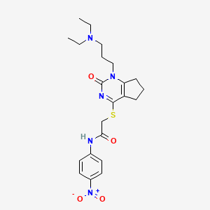 molecular formula C22H29N5O4S B3016632 2-((1-(3-(二乙氨基)丙基)-2-氧代-2,5,6,7-四氢-1H-环戊并[d]嘧啶-4-基)硫代)-N-(4-硝基苯基)乙酰胺 CAS No. 898460-56-5