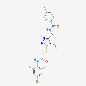 molecular formula C24H28BrN5O2S B301664 N-{1-[5-({2-[(4-bromo-2,6-dimethylphenyl)amino]-2-oxoethyl}sulfanyl)-4-ethyl-4H-1,2,4-triazol-3-yl]ethyl}-4-methylbenzamide 