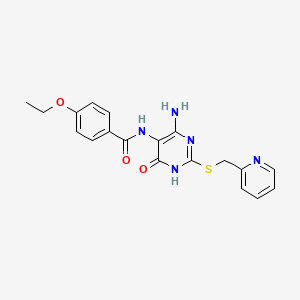 molecular formula C19H19N5O3S B3016640 N-(4-amino-6-oxo-2-((pyridin-2-ylmethyl)thio)-1,6-dihydropyrimidin-5-yl)-4-ethoxybenzamide CAS No. 888419-87-2