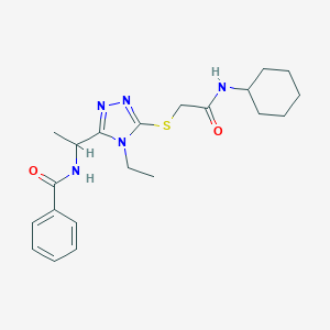 molecular formula C21H29N5O2S B301665 N-[1-(5-{[2-(cyclohexylamino)-2-oxoethyl]sulfanyl}-4-ethyl-4H-1,2,4-triazol-3-yl)ethyl]benzamide 
