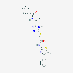 molecular formula C25H26N6O2S2 B301666 N-{1-[4-ethyl-5-({2-[(5-methyl-4-phenyl-1,3-thiazol-2-yl)amino]-2-oxoethyl}sulfanyl)-4H-1,2,4-triazol-3-yl]ethyl}benzamide 