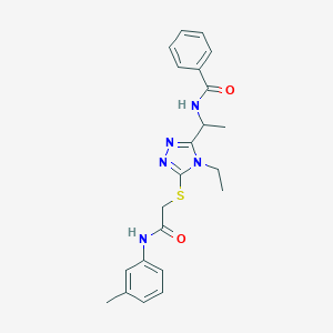 molecular formula C22H25N5O2S B301668 N-{1-[4-ethyl-5-({2-[(3-methylphenyl)amino]-2-oxoethyl}sulfanyl)-4H-1,2,4-triazol-3-yl]ethyl}benzamide 