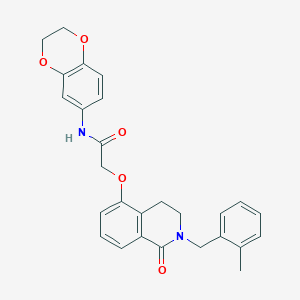 molecular formula C27H26N2O5 B3016686 N-(2,3-dihydrobenzo[b][1,4]dioxin-6-yl)-2-((2-(2-methylbenzyl)-1-oxo-1,2,3,4-tetrahydroisoquinolin-5-yl)oxy)acetamide CAS No. 850908-73-5
