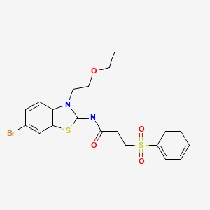 molecular formula C20H21BrN2O4S2 B3016691 (E)-N-(6-bromo-3-(2-ethoxyethyl)benzo[d]thiazol-2(3H)-ylidene)-3-(phenylsulfonyl)propanamide CAS No. 1322234-51-4