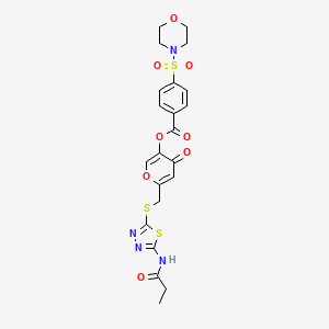 molecular formula C22H22N4O8S3 B3016699 4-氧代-6-(((5-丙酰胺基-1,3,4-噻二唑-2-基)硫代)甲基)-4H-吡喃-3-基 4-(吗啉磺酰基)苯甲酸酯 CAS No. 896007-67-3