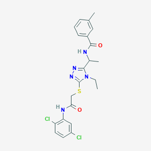 molecular formula C22H23Cl2N5O2S B301670 N-{1-[5-({2-[(2,5-dichlorophenyl)amino]-2-oxoethyl}sulfanyl)-4-ethyl-4H-1,2,4-triazol-3-yl]ethyl}-3-methylbenzamide 