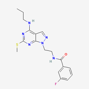 molecular formula C18H21FN6OS B3016704 3-氟-N-(2-(6-(甲硫基)-4-(丙氨基)-1H-吡唑并[3,4-d]嘧啶-1-基)乙基)苯甲酰胺 CAS No. 941896-18-0