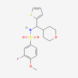 molecular formula C17H20FNO4S2 B3016707 3-fluoro-4-methoxy-N-((tetrahydro-2H-pyran-4-yl)(thiophen-2-yl)methyl)benzenesulfonamide CAS No. 2309345-39-7