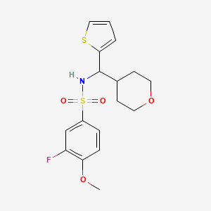 molecular formula C17H20FNO4S2 B3016707 3-氟-4-甲氧基-N-((四氢-2H-吡喃-4-基)(噻吩-2-基)甲基)苯磺酰胺 CAS No. 2309345-39-7