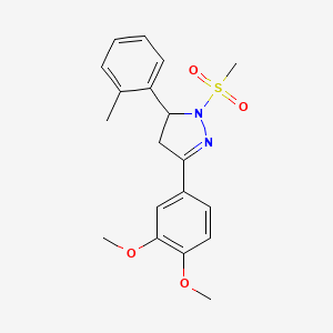 molecular formula C19H22N2O4S B3016712 3-(3,4-dimethoxyphenyl)-1-(methylsulfonyl)-5-(o-tolyl)-4,5-dihydro-1H-pyrazole CAS No. 710986-58-6
