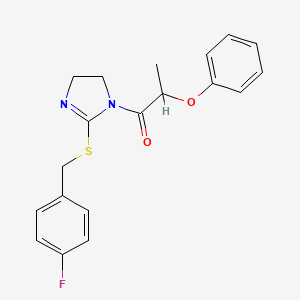 molecular formula C19H19FN2O2S B3016722 1-[2-[(4-Fluorophenyl)methylsulfanyl]-4,5-dihydroimidazol-1-yl]-2-phenoxypropan-1-one CAS No. 851800-13-0