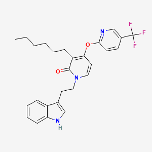molecular formula C27H28F3N3O2 B3016726 3-己基-1-[2-(1H-吲哚-3-基)乙基]-4-{[5-(三氟甲基)-2-吡啶基]氧基}-2(1H)-吡啶酮 CAS No. 866138-32-1