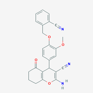 molecular formula C25H21N3O4 B301675 2-amino-4-{4-[(2-cyanobenzyl)oxy]-3-methoxyphenyl}-5-oxo-5,6,7,8-tetrahydro-4H-chromene-3-carbonitrile 