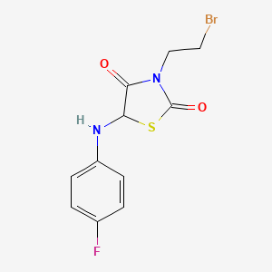 molecular formula C11H10BrFN2O2S B3016752 3-(2-Bromoethyl)-5-((4-fluorophenyl)amino)thiazolidine-2,4-dione CAS No. 1048675-90-6