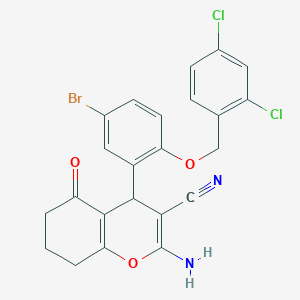 molecular formula C23H17BrCl2N2O3 B301676 2-amino-4-{5-bromo-2-[(2,4-dichlorobenzyl)oxy]phenyl}-5-oxo-5,6,7,8-tetrahydro-4H-chromene-3-carbonitrile 