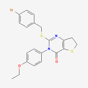 molecular formula C21H19BrN2O2S2 B3016763 2-[(4-溴苯基)甲硫基]-3-(4-乙氧基苯基)-6,7-二氢噻吩[3,2-d]嘧啶-4-酮 CAS No. 686772-86-1