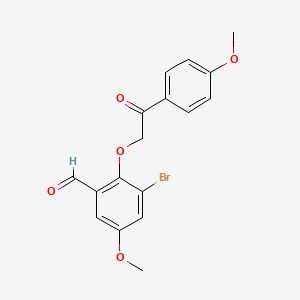 molecular formula C17H15BrO5 B3016775 3-Bromo-5-methoxy-2-[2-(4-methoxyphenyl)-2-oxoethoxy]benzaldehyde CAS No. 477858-36-9